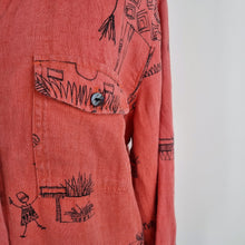 Load image into Gallery viewer, Chico&#39;s 100% Linen Blouse Giraffe Print Rust Terracota Shirt Tribal Size 1 Small
