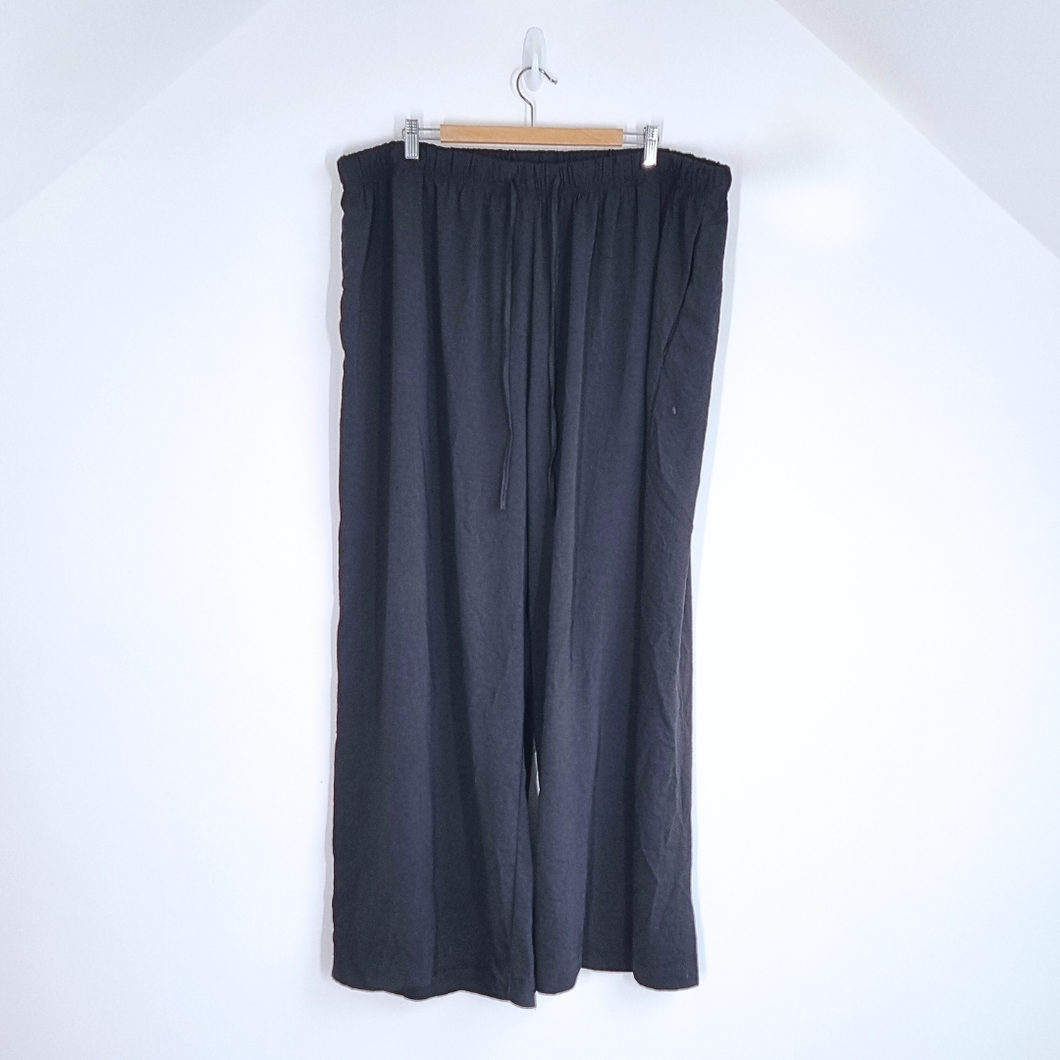 Yours Wide Leg Trousers 26 28 Plus Size Black Pockets Palazzo Elastic High Waist