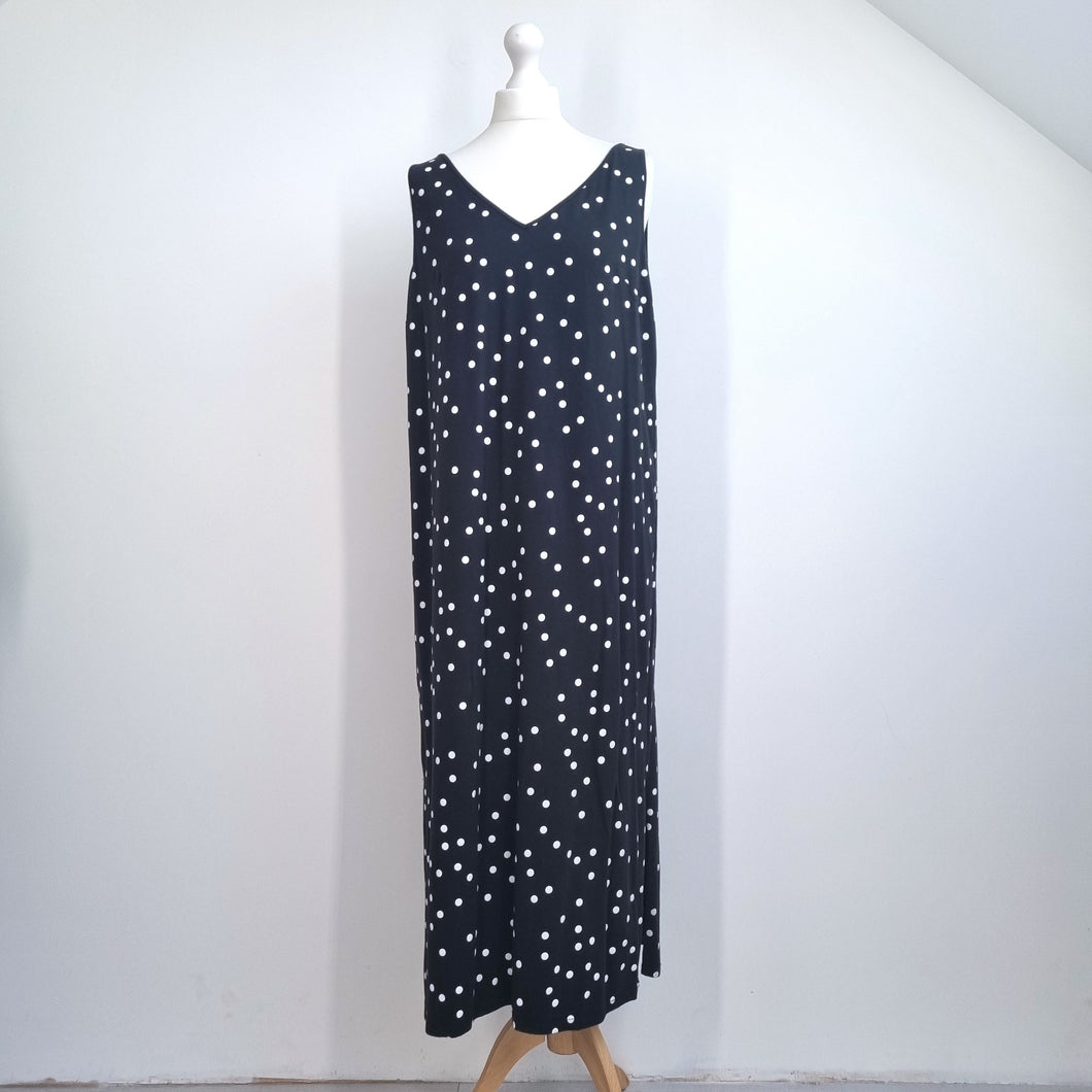 Hush Midi Dress Polka Dot UK 14 Black White Jersey Sleeveless Casual Holiday
