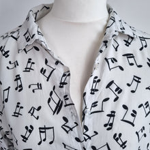 Load image into Gallery viewer, Musical Notes Print Shirt XXL White 100% Cotton Button Up E&amp;D Novelty Blouse
