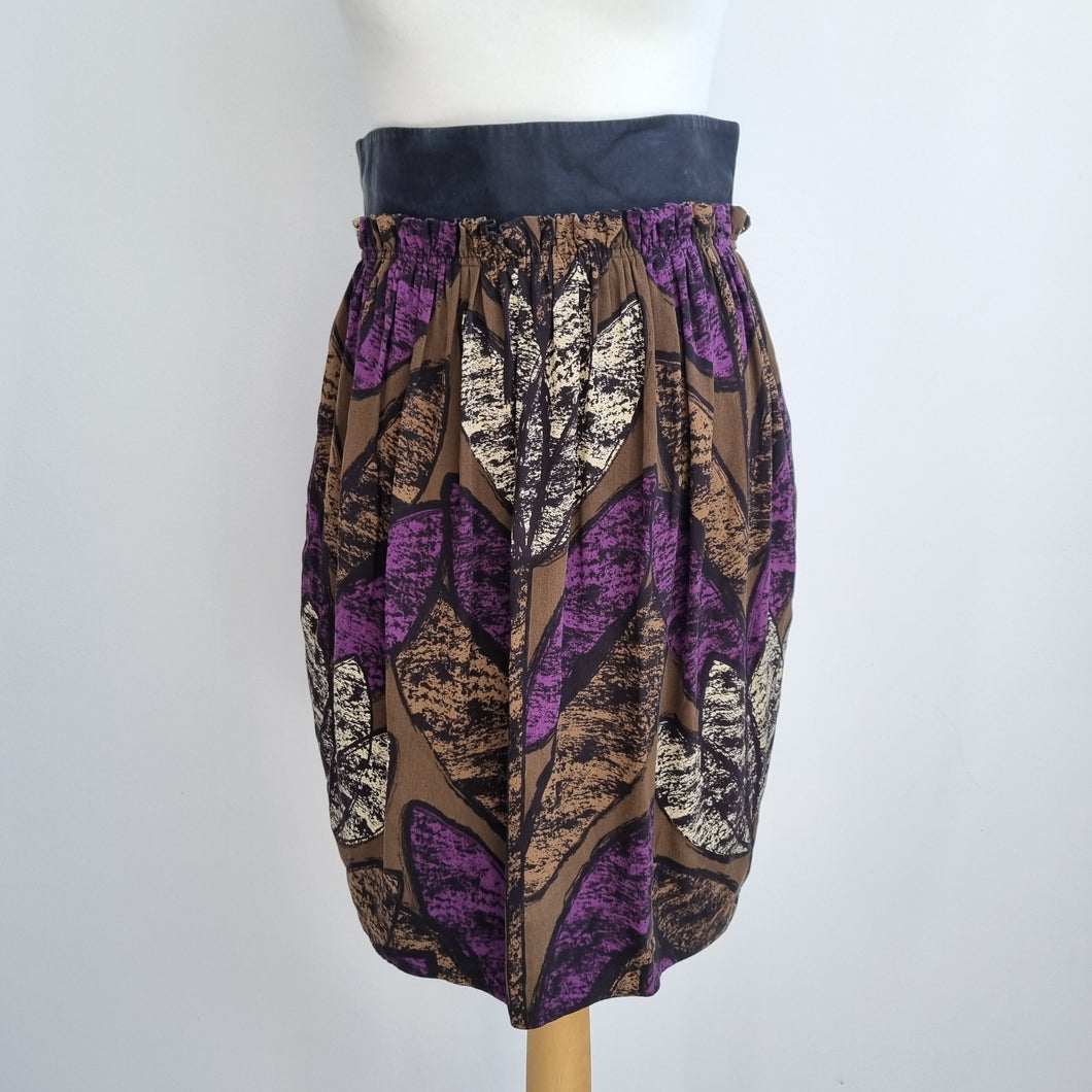 Orla Kiely Skirt Tulip High Waist Brown Purple Retro Print Lined Knee Length 10