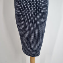 Load image into Gallery viewer, French Connection Wiggle Dress UK 16 Fitted Navy White Ditsy Print Short Sleeves
