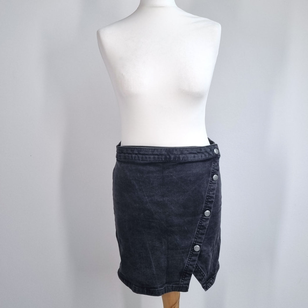 We the Free People Skirt Denim Mini UK 12 Wrap Studs Button Stretch Black Jeans