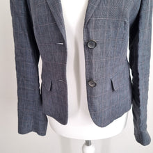 Load image into Gallery viewer, Jigsaw Blazer 100% Linen 8 Grey Jacket Fitted Prince of Wales Check Lined Work
