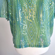 Load image into Gallery viewer, Cristina Garcia Sequin Blouse Top Mint Iridescent Boxy Short Sleeves Plus 26 54
