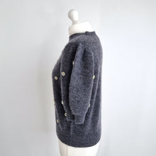 Load image into Gallery viewer, Boden Embellished Fluffy T-Shirt Top Grey Short Sleeves Wool Alpaca Knit Medium
