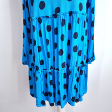 Load image into Gallery viewer, M&amp;S Dress Mini Polka Dot Babydoll Blue Tunic Smock Long Sleeves Casual 20 Petite
