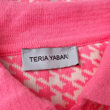 Load image into Gallery viewer, Teria Yabar  Polo Jumper Pink Houndstooth Knit UK 10 12 Y2K Preppy Long Sleeve
