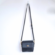 Load image into Gallery viewer, Harrods Black Crossbody Bag Gold Hardware Adjustable Strap Faux Leather Boxy
