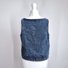 Load image into Gallery viewer, Denim Lace Up Vest Top Small Corset Blue Sleeveless Tie Tank Milkmaid Festival
