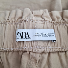 Load image into Gallery viewer, Zara Paperbag Trousers Beige High Waisted Large 100% Cotton Wide Leg Casual
