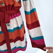 Load image into Gallery viewer, Gudrun Sjoden Cardigan 100% Wool Belted Striped Pocket Multicoloured Medium
