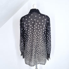 Load image into Gallery viewer, Vintage Jaeger Blouse Polka Dot Black White Shirt 80s Faux Silk Top Print 12
