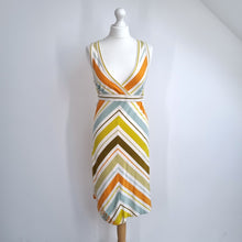 Load image into Gallery viewer, Orla Kiely Dress Jersey Chevron Stripes 100% Cotton A Line Low V Neck Retro 10
