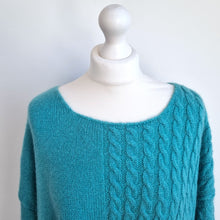 Load image into Gallery viewer, Made in Italy Jumper Cable Knit Teal Blue Mohair Wool Scoop Neck Slouch One Size
