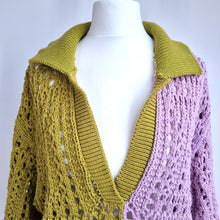 Load image into Gallery viewer, Zara Crochet Tunic Jumper Oversized Polo Shirt Small Granny Square  Boho Knit
