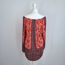 Load image into Gallery viewer, Lucky Brand Peasant Top Small Off Shoulder Blouse Floral Burgundy Boho Western
