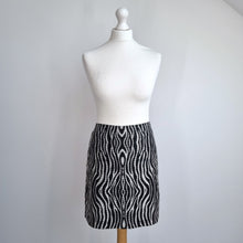 Load image into Gallery viewer, Next Mini Skirt Zebra UK 14 Black White Print Animal Office Party Lined Work
