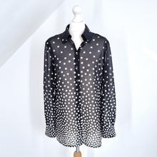 Load image into Gallery viewer, Vintage Jaeger Blouse Polka Dot Black White Shirt 80s Faux Silk Top Print 12
