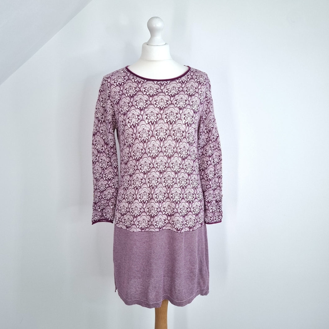 White Stuff Jumper Dress Linen Cotton Blend Purple Fine Knit Paisley Striped 10