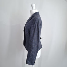 Load image into Gallery viewer, Jigsaw Blazer 100% Linen 8 Grey Jacket Fitted Prince of Wales Check Lined Work
