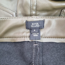 Load image into Gallery viewer, River Island Khaki Trousers UK 8 Faux Leather Skinny Green PU Coated Jeggings
