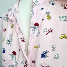 Load image into Gallery viewer, Medicine Blouse Skull Tattoo Print Small Shirt Pink Oversized Casual Rockabilly
