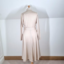 Load image into Gallery viewer, Vintage Berkertex Midi Wrap Dress Belted Nude Beige 70s Pleated Occasion 8 10
