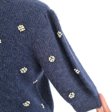 Load image into Gallery viewer, Boden Embellished Fluffy T-Shirt Top Navy Short Sleeves Wool Alpaca Knit Medium
