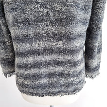 Load image into Gallery viewer, 360 Sweater Cardigan Boucle Knit Fringed Grey Black Distressed Frayed Medium
