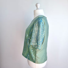 Load image into Gallery viewer, Cristina Garcia Sequin Blouse Top Mint Iridescent Boxy Short Sleeves Plus 26 54
