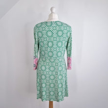 Load image into Gallery viewer, Boden Jersey Dress Skater Short Green Pink Medallion Print Stretch 12 Petite
