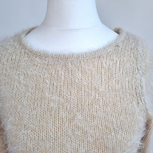 Load image into Gallery viewer, Y2K Fuzzy Knit Dress Cream Open Back Tie Bodycon One Size Boutique Jumper Winter
