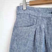 Load image into Gallery viewer, White Stuff Trousers 100% Linen 10 Light Blue Pleated Elastic Waist High Rise
