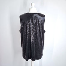 Load image into Gallery viewer, M&amp;S Autograph Sequin Top Size 24 Vest Black Lined Sleeveless Camisole Tank Party
