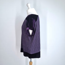 Load image into Gallery viewer, Oasis Top Purple Velvet Sparkly Blouse Large Short Sleeves Casual Metallic Party
