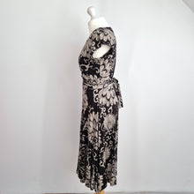 Load image into Gallery viewer, Lucky Brand Wrap Dress Jersey Large Floral Print Black Cotton Modal Casual Day
