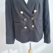 Load image into Gallery viewer, M&amp;S Per Una Black Blazer UK 12 Gold Button Double Breasted Tailored Jacket Work
