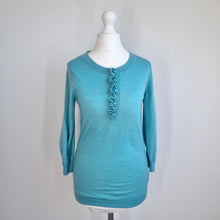Load image into Gallery viewer, Boden 100% Wool Jumper UK 10 Aqua Ruffle Detail Fine Knit Sweater Turquoise Blue

