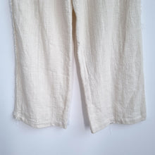 Load image into Gallery viewer, Zara Trousers Cream Wide Leg Large Raw Side Stripe High Rise Woven Tweed Pockets
