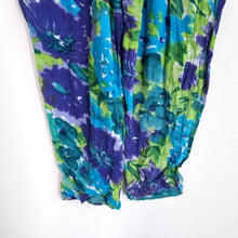 Load image into Gallery viewer, Vintage St Michael Trousers Floral Tapered Blue Green Harem Fits UK 10 Petite
