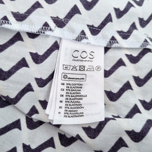 Load image into Gallery viewer, COS Dress Pleated A Line Pocket Blue Print UK 6 Work Cocktail Cotton Asymmetric
