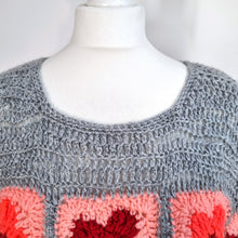 Load image into Gallery viewer, Handmade Crochet Jumper Granny Square Orange Neon Chunky Knit Floral One Size
