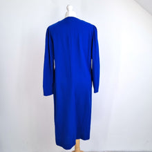 Load image into Gallery viewer, Vintage Jaeger Dress Midi 100% Wool Electric Blue Tunic Long Sleeves 70s 80s 14
