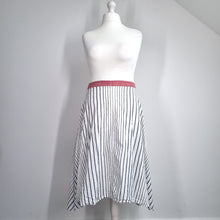 Load image into Gallery viewer, Principles Striped Midi Skirt UK 18 White Blue Cotton A Line Asymmetric Lined

