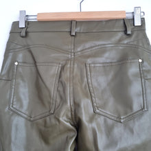 Load image into Gallery viewer, River Island Khaki Trousers UK 8 Faux Leather Skinny Green PU Coated Jeggings
