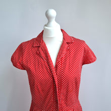 Load image into Gallery viewer, Laura Ashley Dress Red Polka Dot Pockets Button Down Cotton Lined Retro 50s 12
