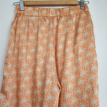 Load image into Gallery viewer, Zara Satin Trousers Wide Leg XS Palm Tree Print Pyjama Stripe Peach High Waist
