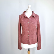 Load image into Gallery viewer, Zara Shirt Ribbed Knit Large Cardigan Button Collar Pink Marl Long Sleeve Polo
