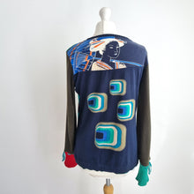 Load image into Gallery viewer, Desigual Long Sleeve Top Art Print Size Large Boho Graphic Tee Turquoise Knit
